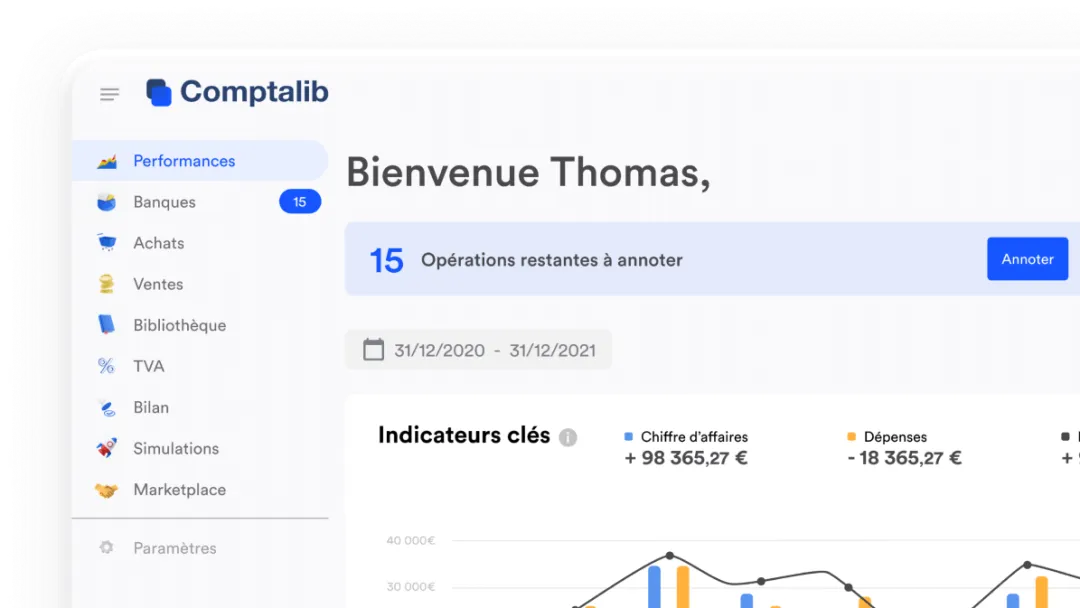 Visuel du dashboard de l'application web Comptalib